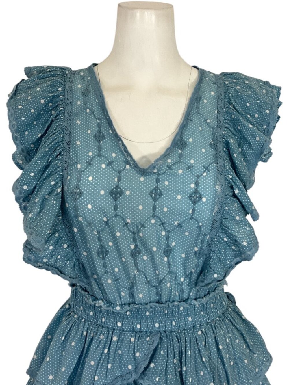 LoveShackFancy Corelli Dress P 00 Blue Bonnet Mini Ruffle Tiered - Picture 10 of 16